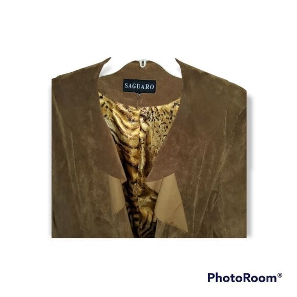 Saguaro Tobacco Suede Leather Ruffle Trim Coat - Picture 4 of 7